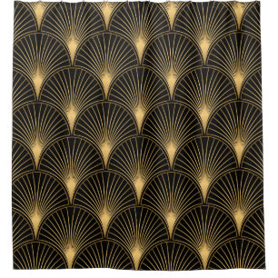 Art Deco Pattern. Seamless black and gold backgrou Shower Curtain