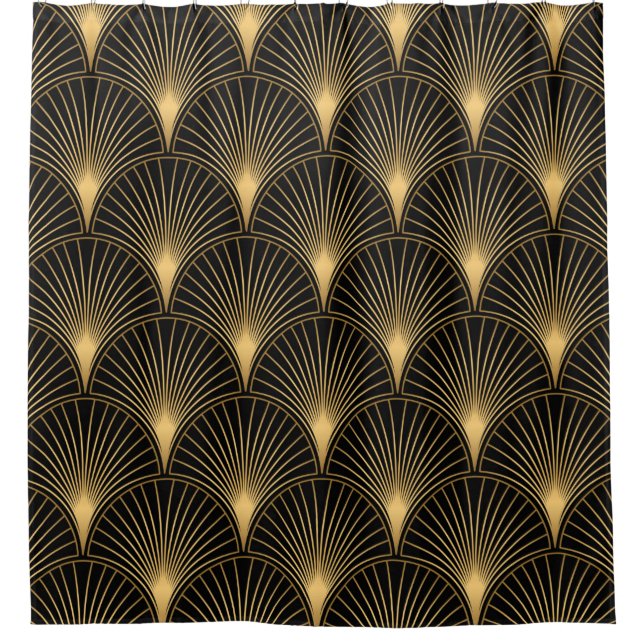 Art Deco Pattern. Seamless black and gold backgrou Shower Curtain (Front)