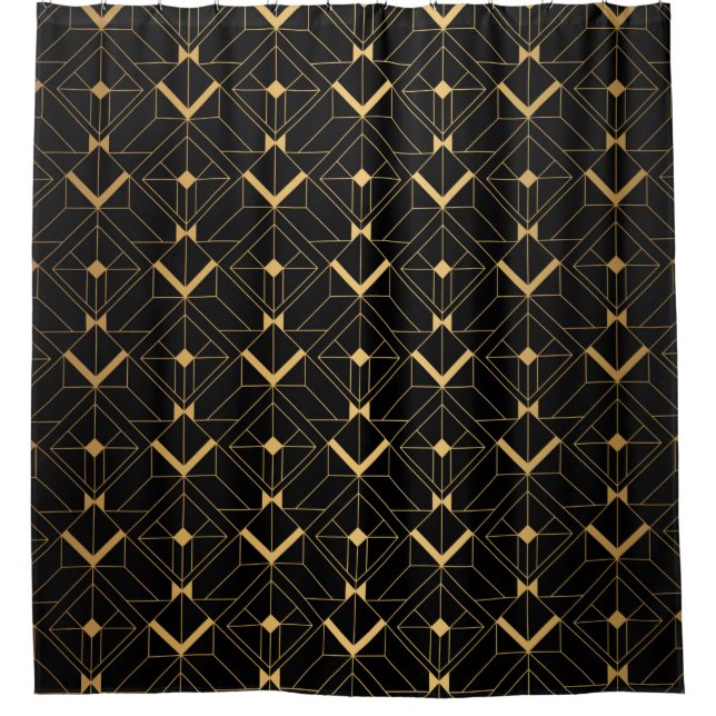 Art Deco Pattern. Seamless black and gold backgrou Shower Curtain (Front)