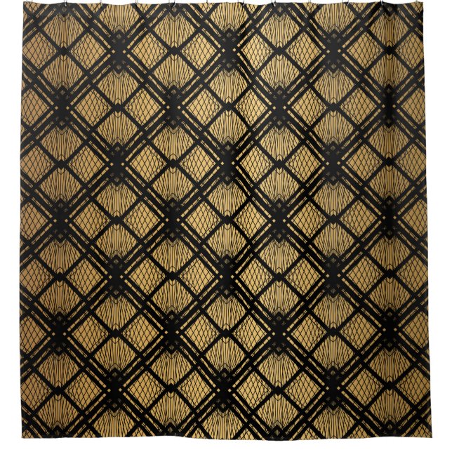 Art Deco Pattern. Seamless black and gold backgrou Shower Curtain (Front)