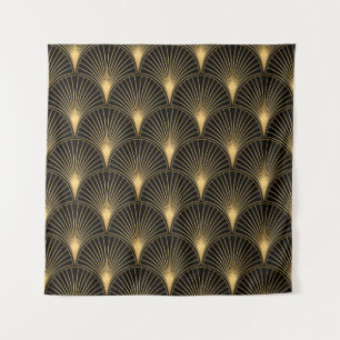 Art Deco Pattern. Seamless black and gold backgrou Tapestry