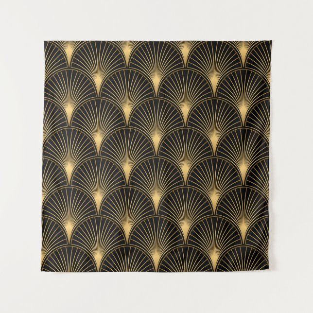 Art Deco Pattern. Seamless black and gold backgrou Tapestry (Front)