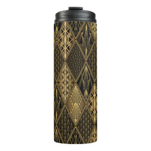 Art Deco Pattern. Seamless black and gold backgrou Thermal Tumbler