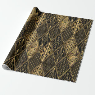 Art Deco Pattern. Seamless black and gold backgrou Wrapping Paper