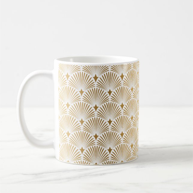 Art Deco Pattern. Seamless white and gold backgrou Coffee Mug (Left)