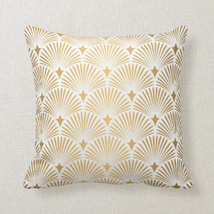 Art Deco Pattern. Seamless white and gold backgrou Cushion