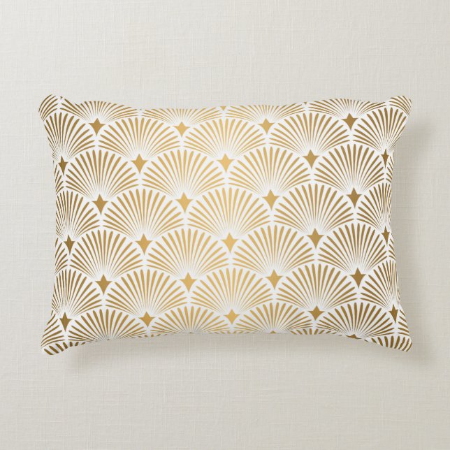 Art Deco Pattern. Seamless white and gold backgrou Decorative Cushion (Front)