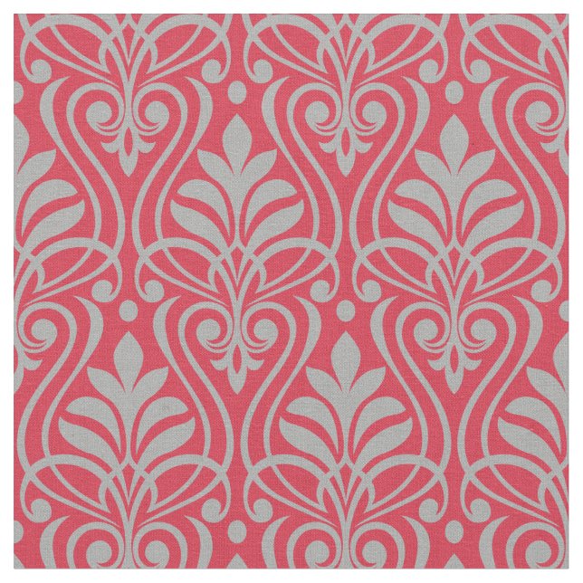 Art Deco Pattern - Spanish Grey on Paradise Pink Fabric (Close Up)
