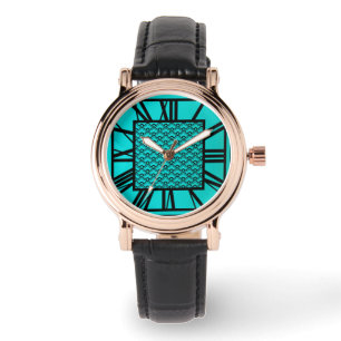 Art Deco Pattern, turquoise / peacock Watch