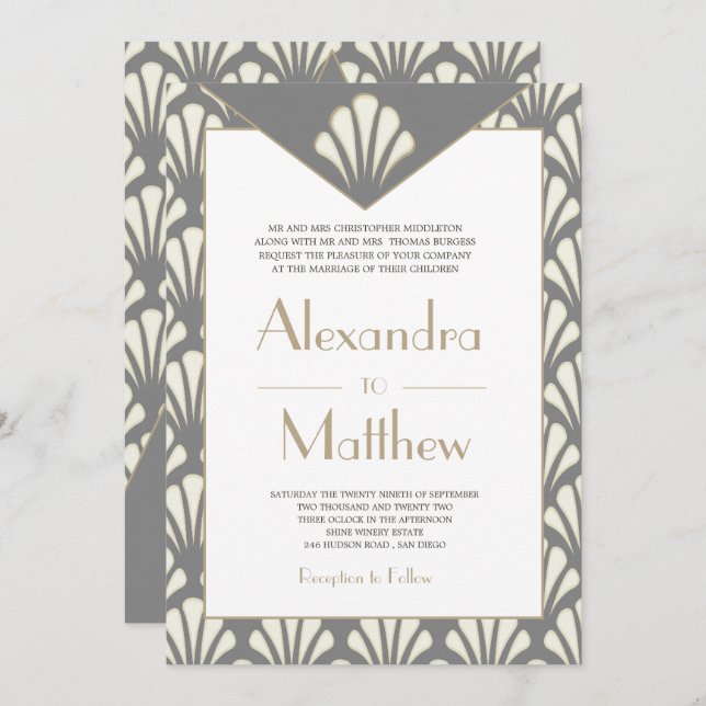 Art Deco Pattern Wedding Roaring Twenties  Vintage Invitation (Front/Back)