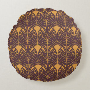 Art Deco pattern with fan-shaped motifs  Round Cushion