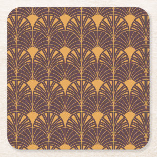 Art Deco pattern with fan-shaped motifs Square Paper Coaster