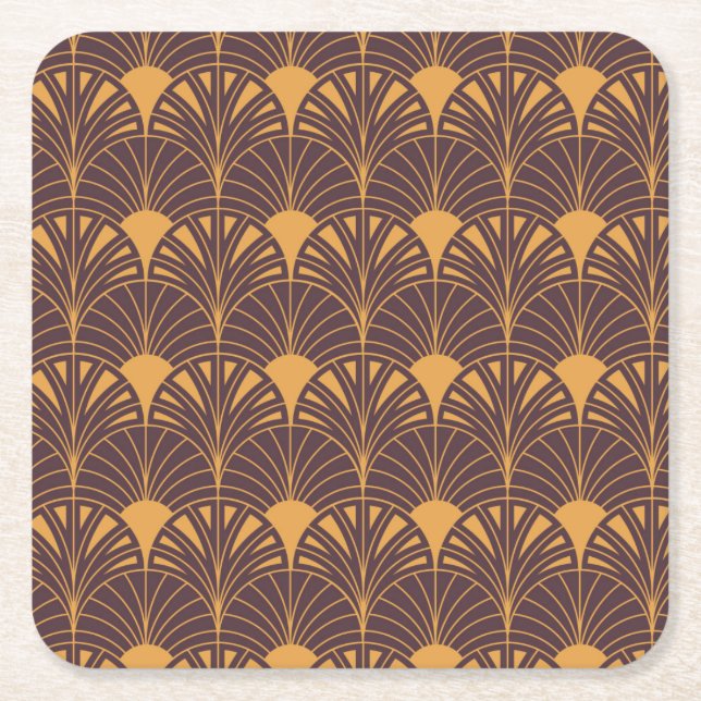 Art Deco pattern with fan-shaped motifs  Square Paper Coaster (Front)