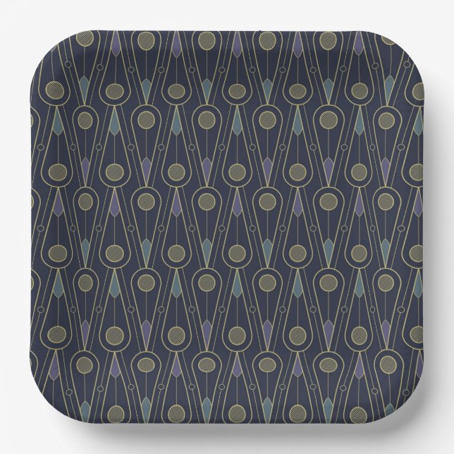 Art Deco pattern with geometric shapes in gold Paper Plate (Front)
