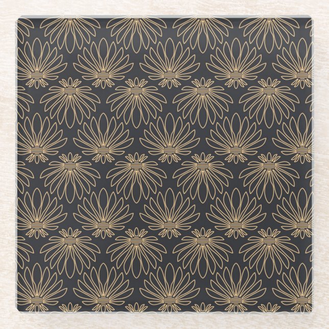 Art Deco pattern with gold floral motifs  Glass Coaster (Front)