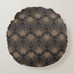Art Deco pattern with gold floral motifs Round Cushion