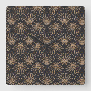 Art Deco pattern with gold floral motifs  Square Wall Clock