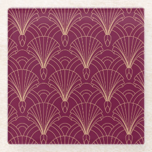 Art Deco pattern with gold geometric fan motifs  Glass Coaster