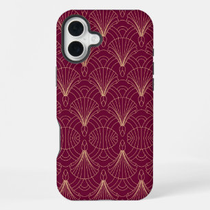 Art Deco pattern with gold geometric fan motifs iPhone 16 Plus Case