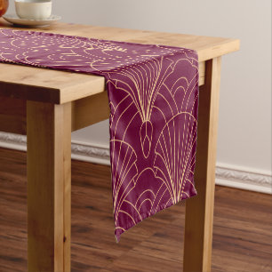 Art Deco pattern with gold geometric fan motifs Short Table Runner