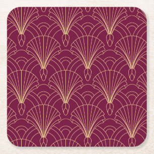 Art Deco pattern with gold geometric fan motifs  Square Paper Coaster