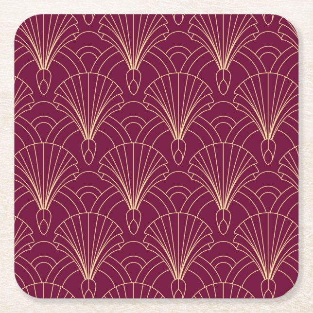 Art Deco pattern with gold geometric fan motifs  Square Paper Coaster (Front)