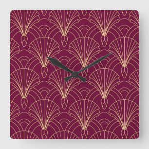 Art Deco pattern with gold geometric fan motifs Square Wall Clock