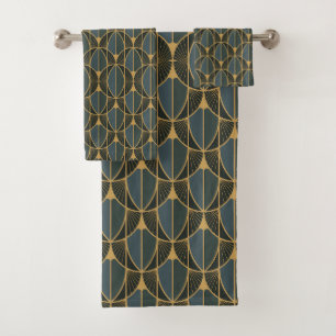 Art Deco pattern with gold geometric shapes Bath T Towel Set