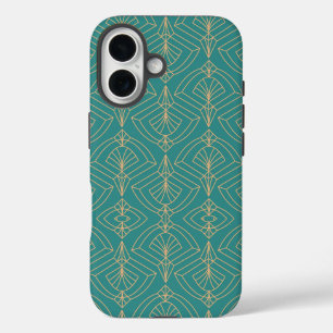 Art Deco pattern with gold geometric shapes iPhone 16 Case