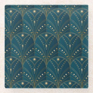 Art Deco pattern with gold geometric shapes Glass Coaster