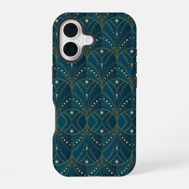 Art Deco pattern with gold geometric shapes iPhone 16 Case (Back)