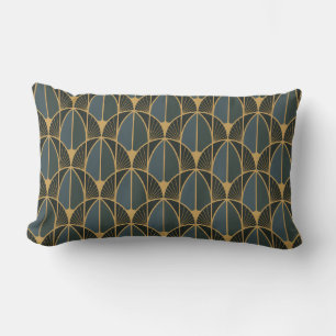Art Deco pattern with gold geometric shapes Lumbar Cushion