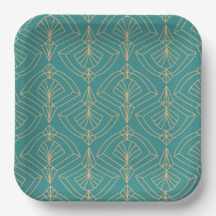 Art Deco pattern with gold geometric shapes  Paper Plate