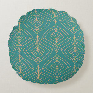 Art Deco pattern with gold geometric shapes Round Cushion