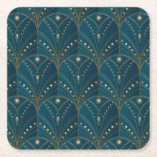 Art Deco pattern with gold geometric shapes Square Paper Coaster