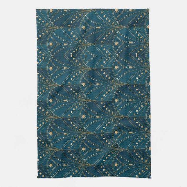Art Deco pattern with gold geometric shapes Tea Towel (Vertical)