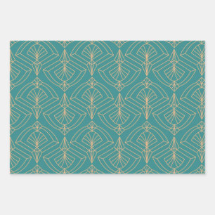 Art Deco pattern with gold geometric shapes Wrapping Paper Sheet