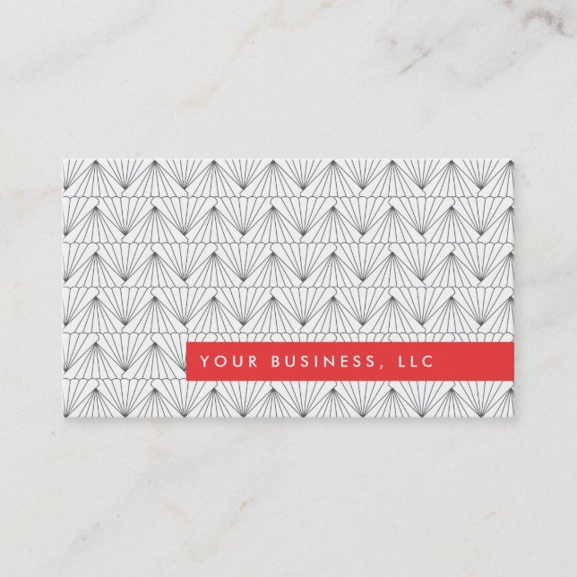 Art Deco Pattern with Red Bar Business Card Design (Front)