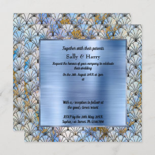 ART DECO PATTERNED BLUE WEDDING INVITATION