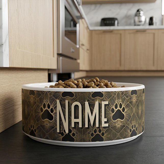 Art Deco Paws | Personalized Pet Bowl (Styled Shot)