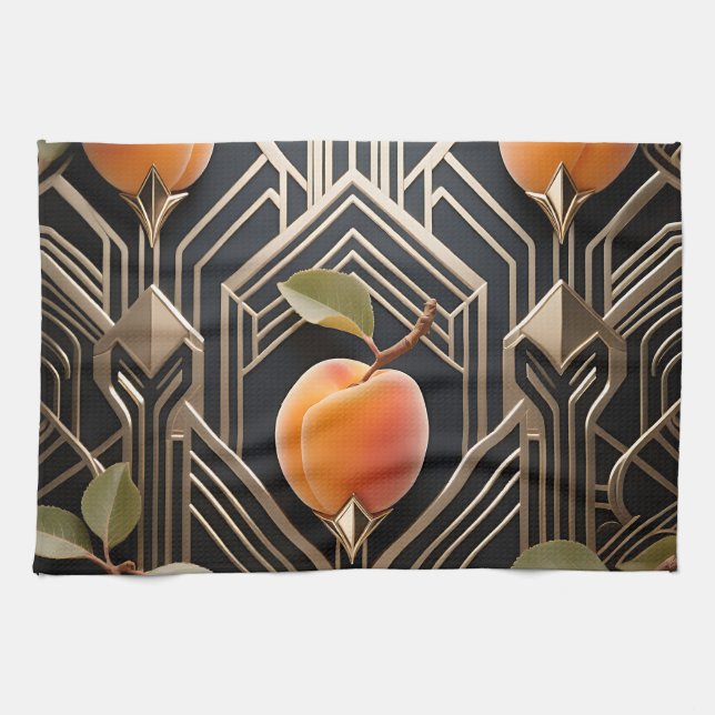 Art Deco Peach Pattern Tea Towel (Horizontal)