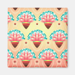Art deco peach teal gold floral pattern magnet