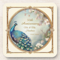 Art Deco Peacock 50th Anniversary Elegant Floral