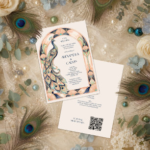 Art Deco Peacock Arch Wedding QR TLW26 Invitation