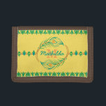 Art Deco Peacock Feather Monogram Stencil Border Tri-fold Wallet<br><div class="desc">This beautiful, intricate modern decorative wallet design looks vintage Art Deco / Art Nouveau 20's style. In the centre, you can add your name and monogram inside the circle made of an abstract peacock feather motif. The wallet has a repeating deco flourish stencil pattern that borders the top and bottom,...</div>