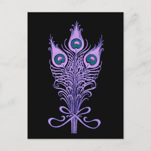 Art Deco Peacock Feathers Wedding Theme Postcard
