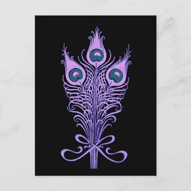 Art Deco Peacock Feathers Wedding Theme Postcard (Front)