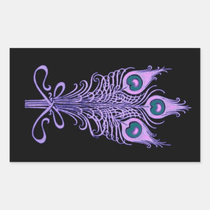 Art Deco Peacock Feathers Wedding Theme Rectangular Sticker