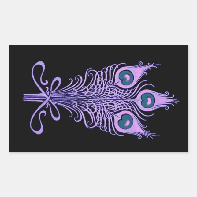 Art Deco Peacock Feathers Wedding Theme Rectangular Sticker (Front)