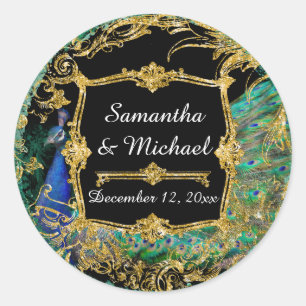 Art Deco Peacock Glam Old Hollywood Regency Classic Round Sticker